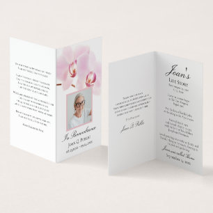 Pink Orchid Flowers White Funeral Memorial Prayer Business Card