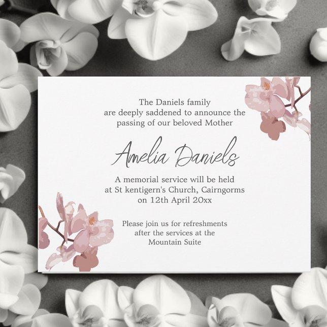 Pink Orchid Funeral Announcement Card (Creator Uploaded)