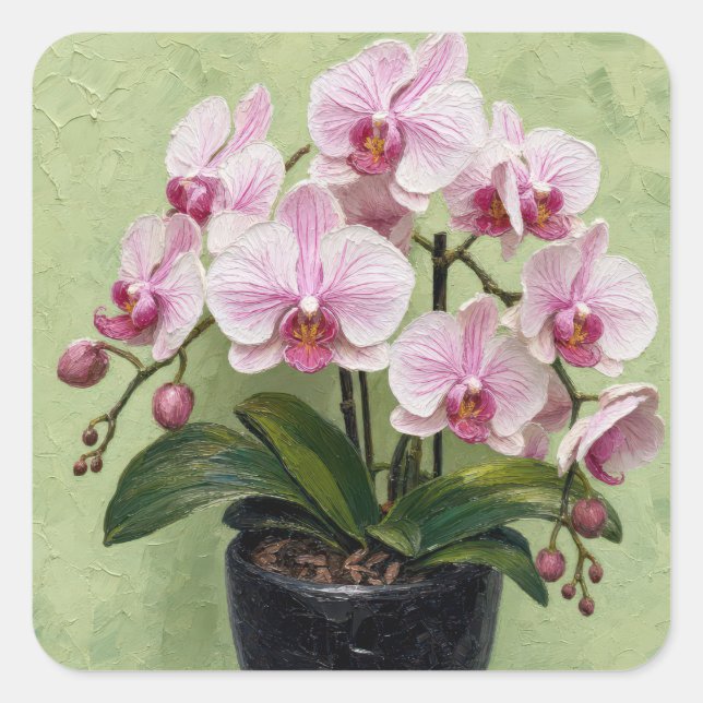 Pink Orchid Impasto Artwork Square Sticker (Front)