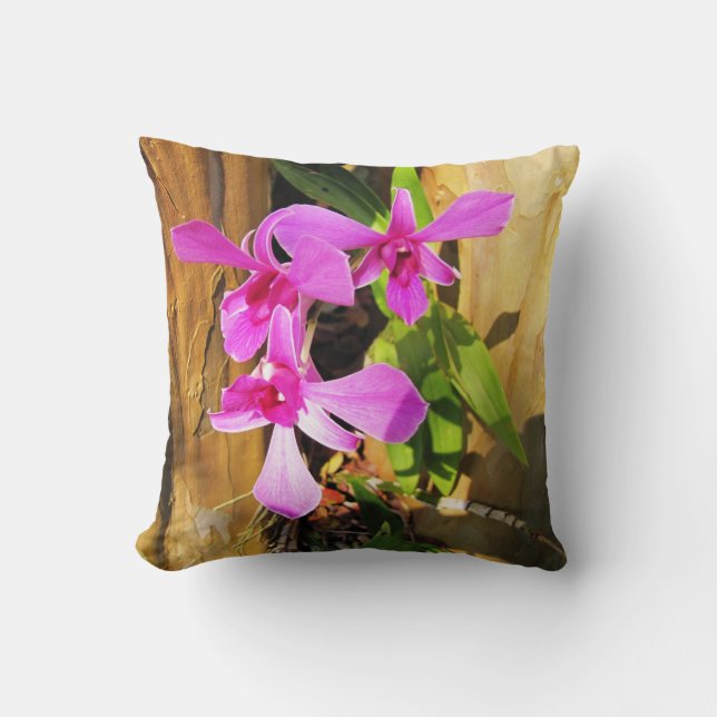 Pink Orchid in Tree Throw Pillow (Front)