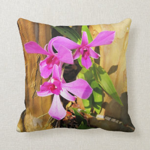 Pink Orchid in Tree Throw Pillow
