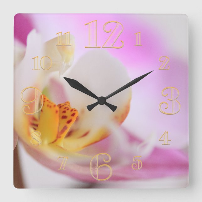 Pink Orchid Macro Wall Clock (Front)