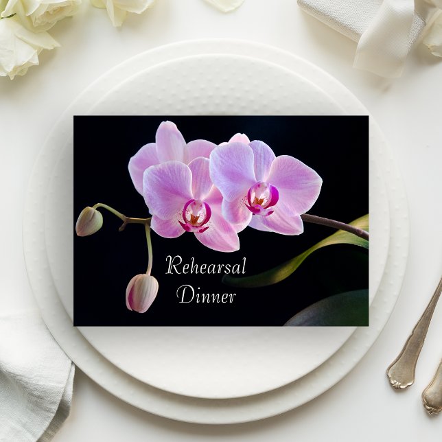 Pink Orchid on Black Wedding Rehearsal Dinner Invitation (Creator Uploaded)