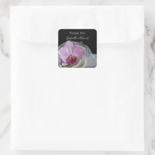 Pink Orchid on Black Wedding Thank You Favour Tag