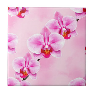 Pink Orchid Pattern Tropical Floral Soft Pastel Ceramic Tile