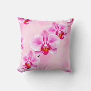 Pink Orchid Pattern Tropical Floral Soft Pastel Cushion