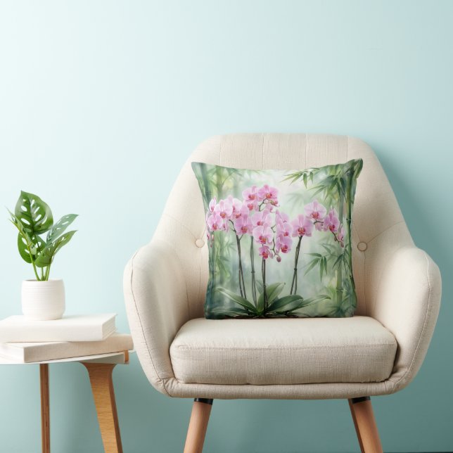 Pink Orchid Plant On Bamboo Background Cushion (Chair)