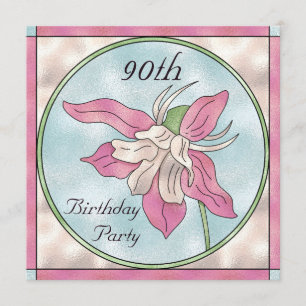 Pink Orchid Stain Glass Effect 90th Birthday Invitation