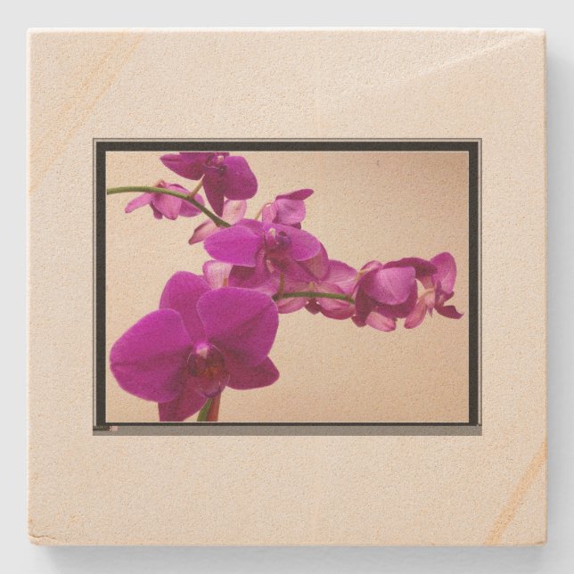 Pink orchid stone coaster (Front)