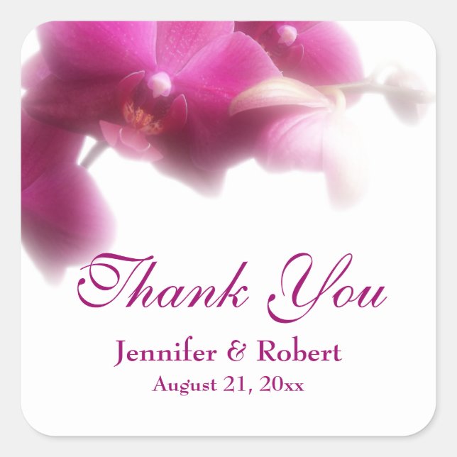 Pink Orchid Thank You Square Sticker (Front)