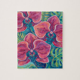 Pink Orchid Tropical Floral Art Jigsaw Puzzle