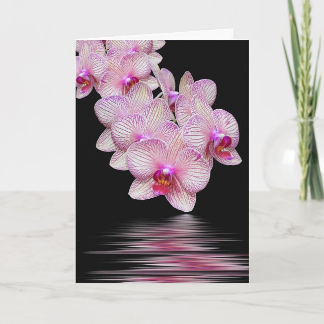 Pink Orchid Water Reflection Sympathy Card (Front)