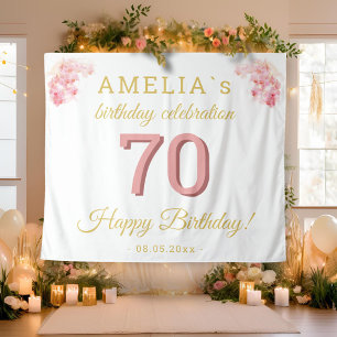 Pink Orchid Watercolor 70th Birthday Backdrop Tapestry