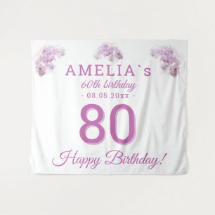 Pink Orchid Watercolor 80th Birthday Backdrop Tapestry