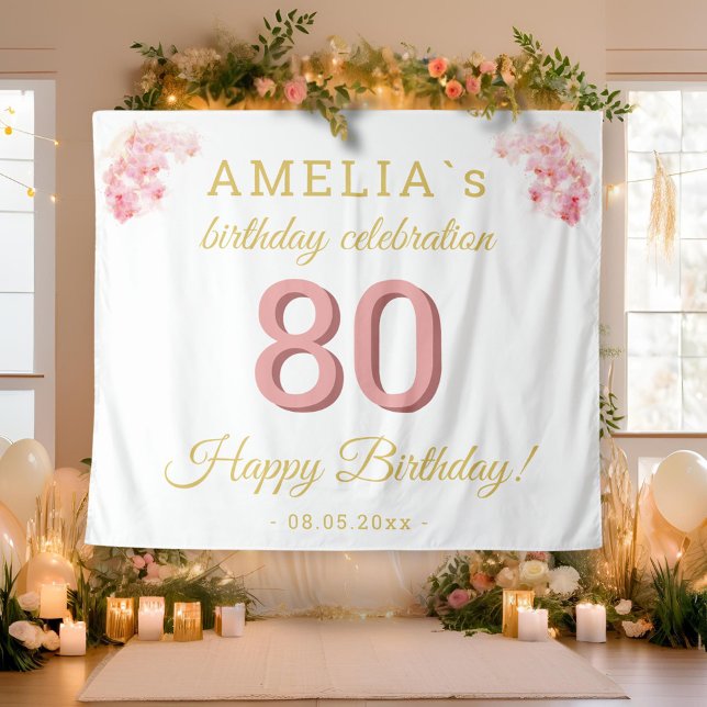 Pink Orchid Watercolor 80th Birthday Backdrop Tapestry (Creator Uploaded)