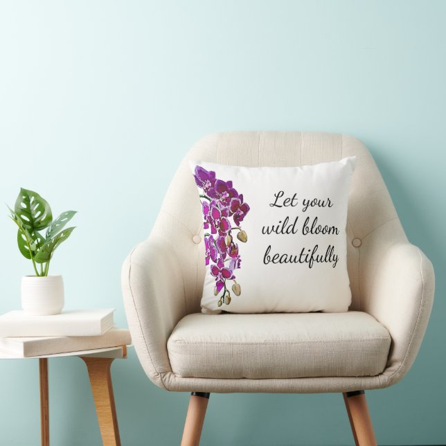 Pink Orchid Watercolor  Cushion (Chair)
