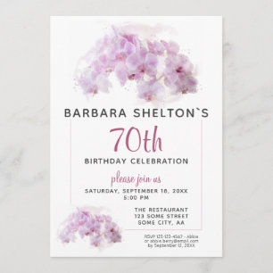 Pink Orchid Watercolor Floral Birthday Party Invitation