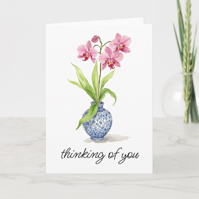 Pink Orchid Watercolor Floral Thank You Card (Front)