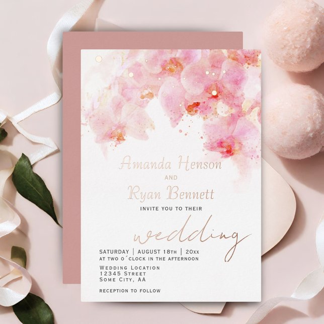 Pink Orchid Watercolor Floral Wedding Rose Gold  (Creator Uploaded)