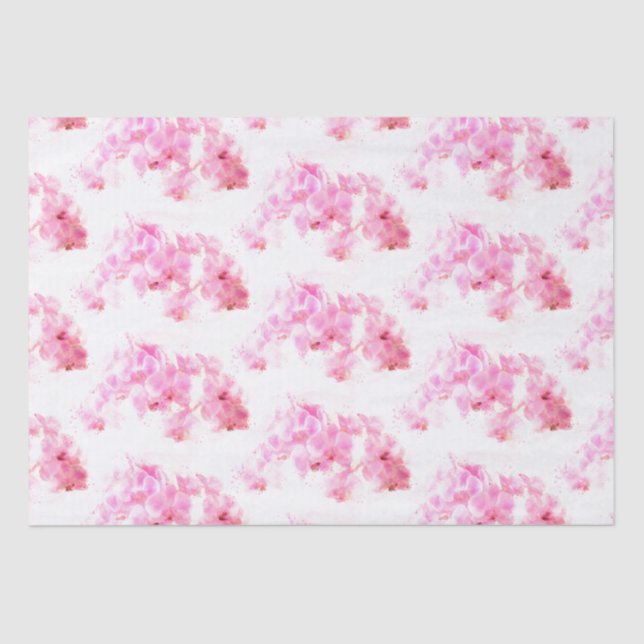 Pink Orchid Watercolor Flower Pattern Tissue Paper (Front)