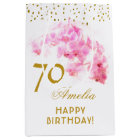 Pink Orchid Watercolor Gold Glitter 70th Birthday