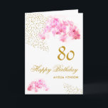 Pink Orchid Watercolor Gold Glitter 80th Birthday Card<br><div class="desc">Pink Orchid Watercolor Gold Glitter 80th Birthday Card. Modern floral 80th birthday card with beautiful pink watercolor orchid and faux gold glitter. Add your name,  age and text inside.</div>