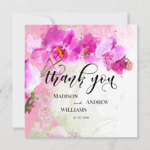 Pink Orchid Watercolor Splash Thank You Card