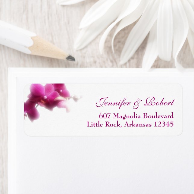 Pink Orchid Wedding Address Return Label (Insitu)