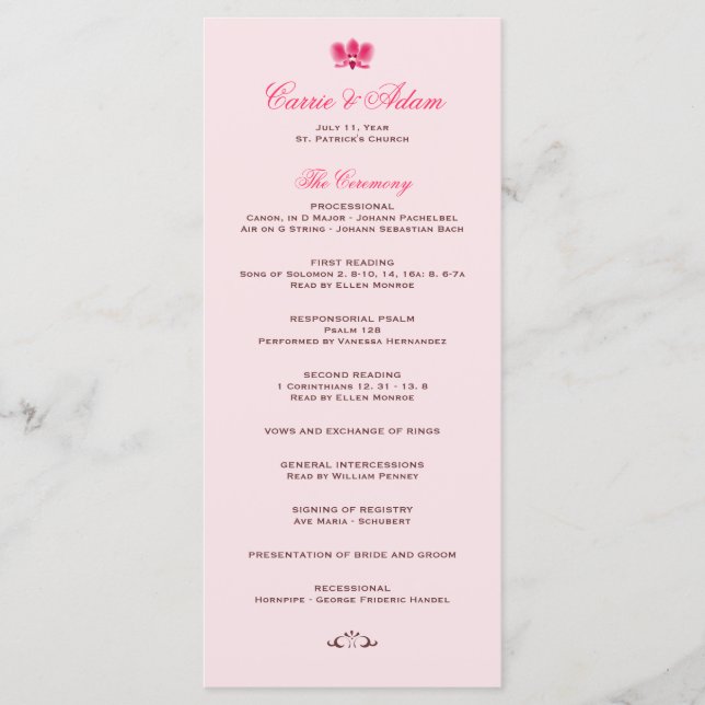Pink Orchid Wedding Program (Front)