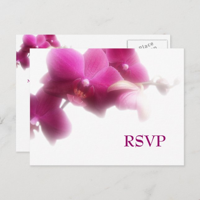 Pink Orchid Wedding RSVP Invitation Postcard (Front/Back)