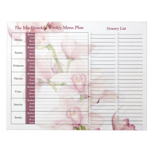 Pink Orchid Weekly Personalised Meal Planner Notepad
