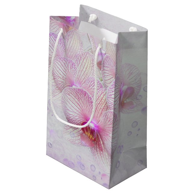pink orchids and bubbles small gift bag (Back Angled)