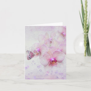 Pink Orchids and Butterfly Note Card