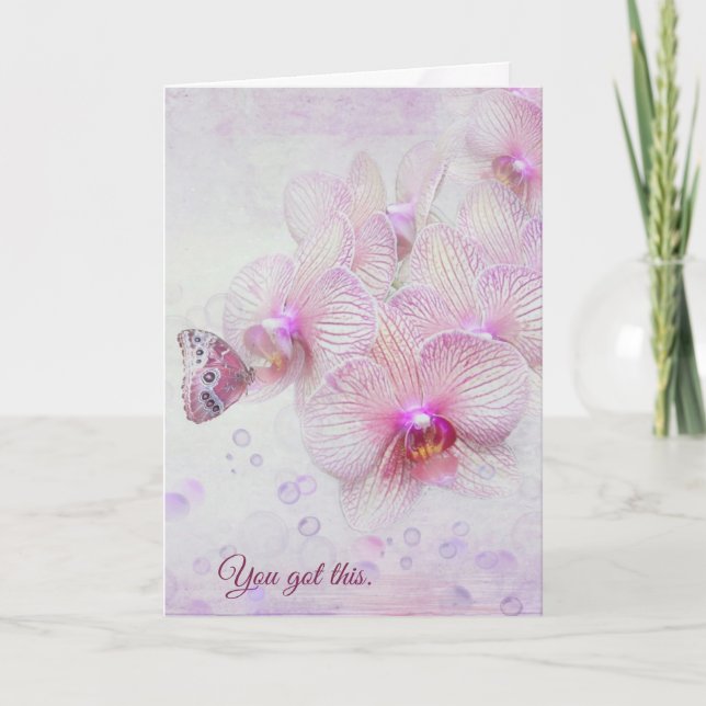Pink Orchids and Butterfly Thinking of You Card (Front)