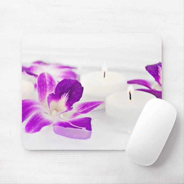 Pink Orchids and Candle Mouse Pad (With Mouse)