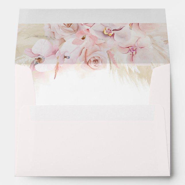 Pink Orchids and Pampas Grass Baby Shower Envelope (Back (Bottom))