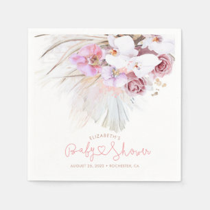 Pink Orchids and Pampas Grass Elegant Boho Napkin