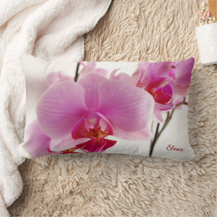 Pink Orchids Flowers Lumbar Cushion