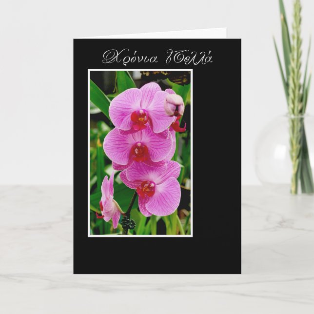 Pink orchids for Greek Name Day Card (Front)
