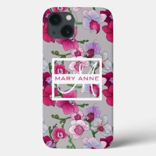 Pink Orchids In Bloom Add Your Name iPhone 13 Case