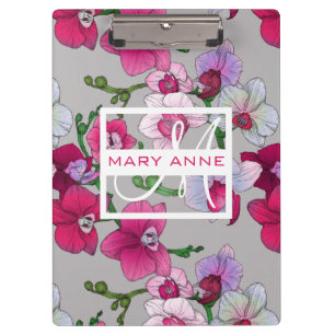 Pink Orchids In Bloom   Add Your Name Clipboard