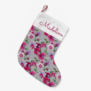 Pink Orchids In Bloom   Add Your Name Small Christmas Stocking