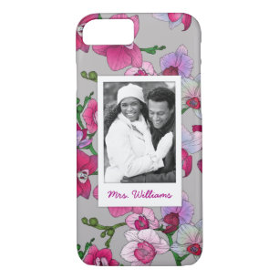 Pink Orchids In Bloom   Add Your Photo & Name iPhone 8/7 Case