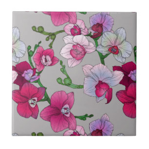 Pink Orchids In Bloom Ceramic Tile