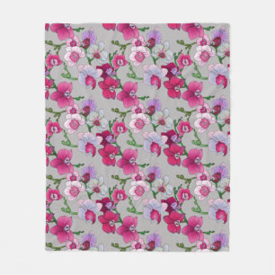 Pink Orchids In Bloom Fleece Blanket