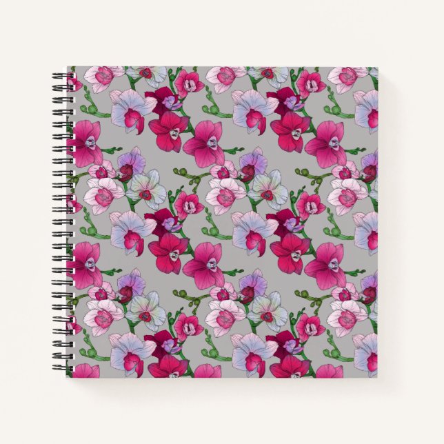 Pink Orchids In Bloom Notebook (Front)