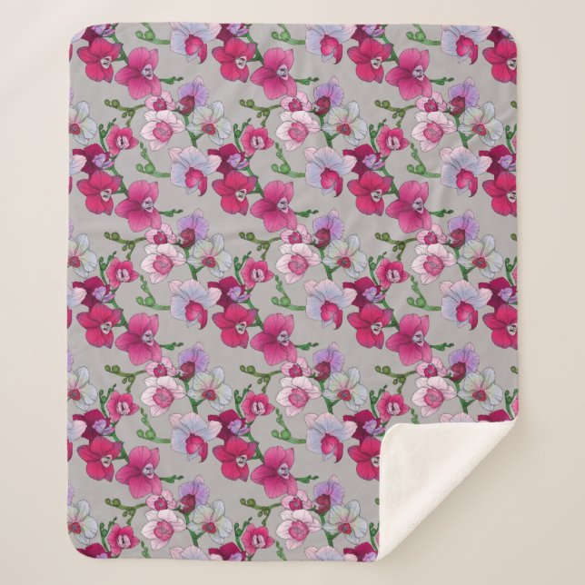 Pink Orchids In Bloom Sherpa Blanket (Front)