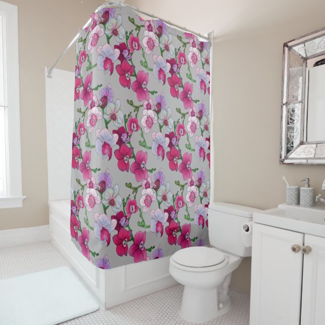 Pink Orchids In Bloom Shower Curtain (In Situ)
