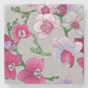 Pink Orchids In Bloom Stone Coaster