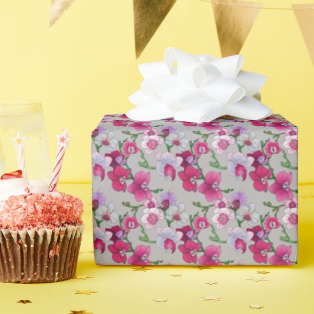 Pink Orchids In Bloom Wrapping Paper (Birthday Party)